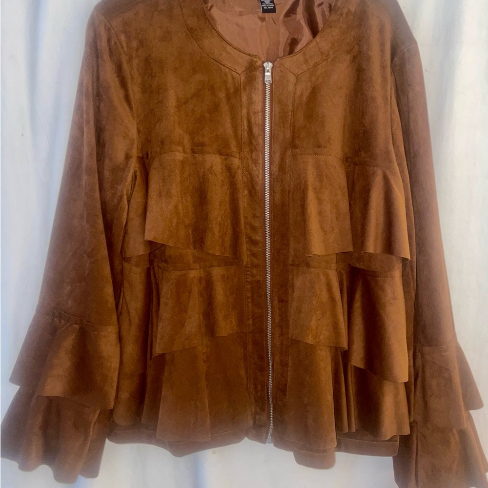 INC International Concepts Faux Suede Ruffle Jacket Women's 1X Full Zip New - Picture 3 of 13